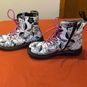 Dr. Martens Toddler Floral Butterfly Print Leather Boots Lace Up Zip